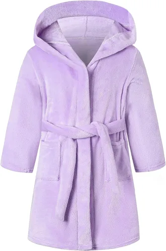 Vista 11 de Batas con Capucha de Forro Polar para Niñas, Bata de Baño Suave Premium Mullida para Niños para Regalos, 2-12 Años Lavanda