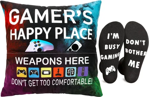 Vista 7 de Regalos de jugador OCCdesign para adolescentes y hombres, decoración para habitación de juegos, juego de funda de almohada para jugador y calcetines