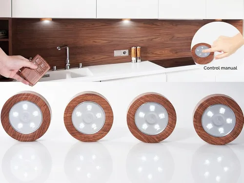 Vista 4 de Luces de disco con control remoto, luces LED para debajo del gabinete con temporizador automático, funciona con pilas, luz regulable debajo