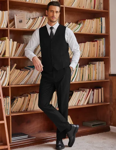 Vista 2 de COOFANDY Trajes ajustados de 3 piezas para hombre, con un botón, chaleco, pantalones de traje con corbata