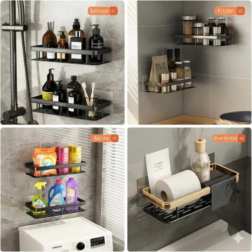 Vista 9 de EUDELE Aluminium Pack of 2, Self Adhesive Bathroom Shelf for Wall Shelf Organizer Wall Mounted Bathroom Shelves Rack Holder Stand for Bathroom