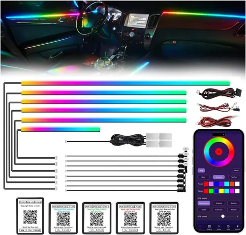 Vista 13 de Luces LED acrílicas para coche, tira de luz interior RGB de 43.3 pulgadas