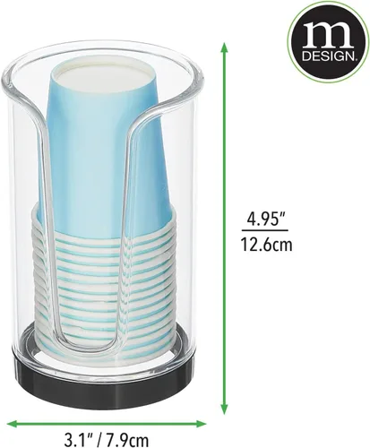 Vista 3 de mDesign Dispensador de vasos de papel desechable pequeño y compacto de plástico, soporte de almacenamiento para enjuague bucal para encimeras