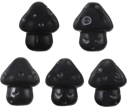 Vista 4 de Nupuyai Paquete de 2 mini figuras de cristal talladas de hongos de bolsillo para relajación de ansiedad, escultura de hongo pulido para jardín