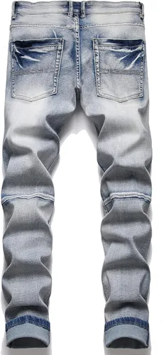 Vista 2 de Skinny Slim Fashion - Jeans elásticos para hombre, con agujeros rectos, estilo hip hop, para motociclista