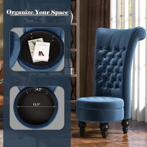 Vista 7 de MU Silla de respaldo alto de terciopelo holandés, muebles de sala de estar, asiento de acento real, sillas de trono, estilo simplemente elegante