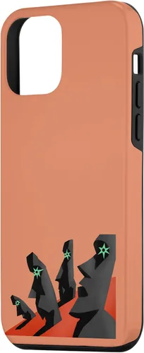 Vista 2 de iPhone 12 mini arte estilizado de esculturas de cabeza de Isla de Pascua. Estuche de arte antiguo