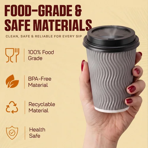 Vista 3 de Paquete de 100 tazas de café aisladas de 16 onzas con tapas, tazas de café Gris