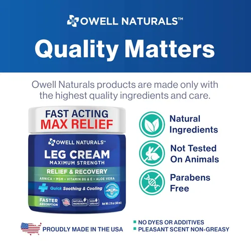 Vista 7 de OWELL NATURALS Crema calmante para las piernas, fórmula calmante penetrante profunda, acción rápida y máxima fuerza con árnica, aloe vera vitamina