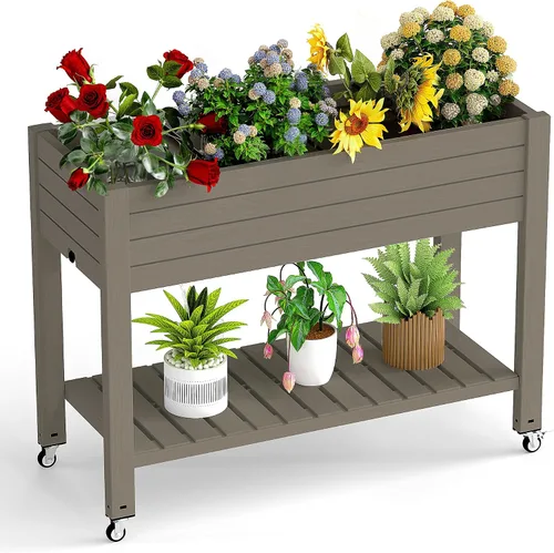 Vista 12 de PatioZen Cama de jardín elevada de 14 galones, maceta elevada de riego automático con tapón de drenaje y medidor para verduras, flores, hierbas Ashen