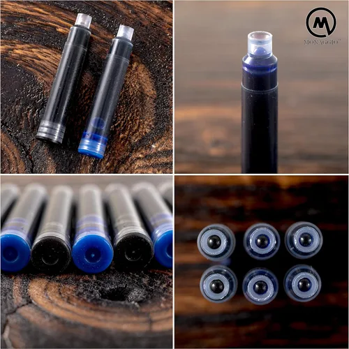 Vista 5 de MONAGGIO Cartuchos de tinta negra y azul para plumas estilográficas. Paquete grande de 20 cartuchos cortos de tamaño estándar internacional.
