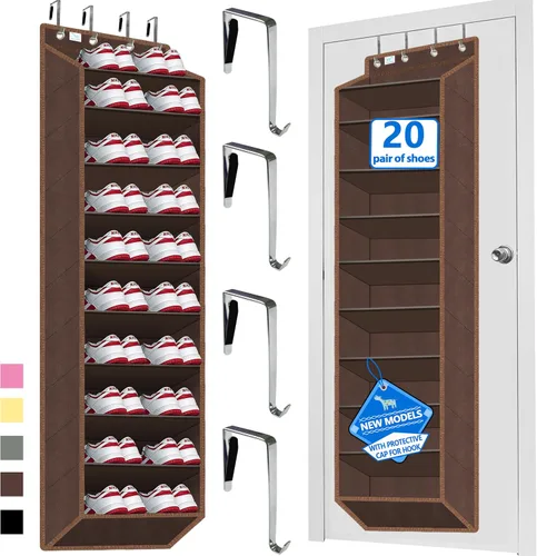 Vista 10 de Organizador de zapatos para la puerta, capacidad grande de 70 libras, organizador de 20-30 pares, bolsillos extra profundos resistentes, ganchos