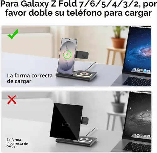 Vista 6 de Wireless Charger for Samsung Charging Station, Foldable & Nightlight