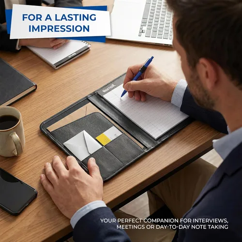 Vista 9 de Samsill Professional Padfolio, cartera mini de piel sintética, con bloc de notas de 5 x 8, color negro