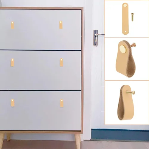 Vista 6 de Tiradores de cuero para cajones, paquete de 6 pomos de cuero para cómoda, tiradores suaves para cajones, pomos de repuesto perfecto de manijas