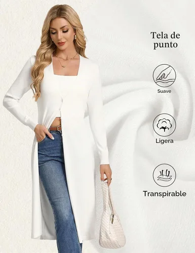 Vista 4 de GRACE KARIN Cárdigan largo para mujer, abrigo de punto ligero y moderno Blanco