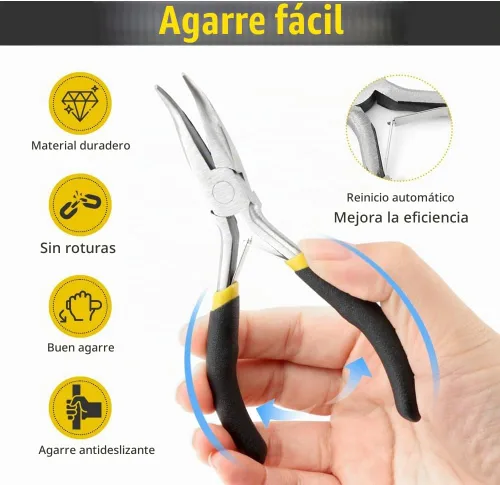 Vista 5 de Juego de 8 alicates para joyería, kit de herramientas profesionales para hacer joyas, alicates diagonales, alicates de corte final, alicates