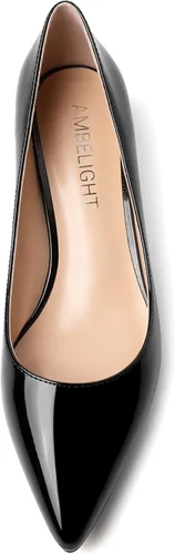 Vista 7 de AMBELIGHT Zapatos de tacón bajo para mujer, de gamuza y tacón bajo para oficina, sin cordones, de 1.5 pulgadas