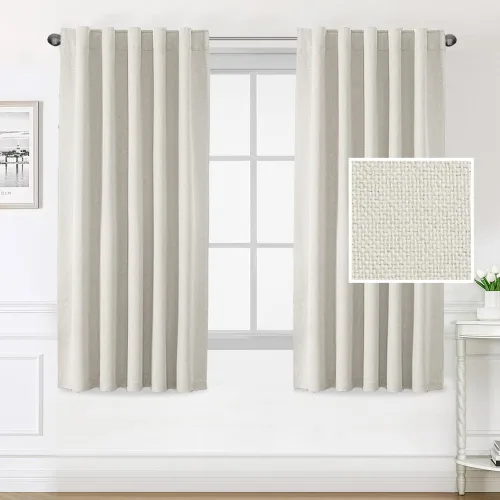 Vista 8 de H.VERSAILTEX Cortinas 100% opacas con aspecto de lino para dormitorio, cortinas de bloqueo de luz con doble cara de lino con pestaña trasera