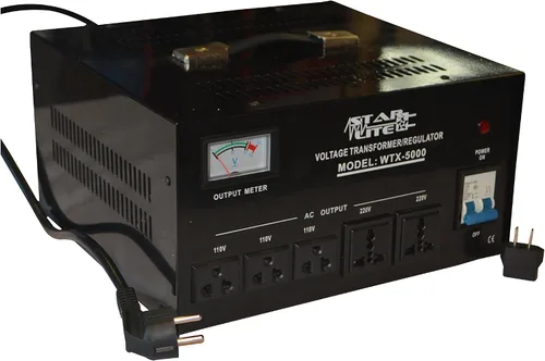 Vista 3 de Starlite Transformador convertidor de voltaje elevador y descendente de 5000 vatios WTX-5000, protección de fusibles y regulador automático