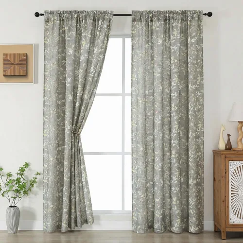 Vista 32 de Chyhomenyc Cortinas de mezcla de lino de 63 pulgadas de largo, 2 paneles de cortina con estampado floral filtrante de luz para sala de estar