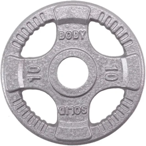 Vista 6 de Body-Solid Juego de discos olímpicos de hierro fundido con diseño de agarre cuádruple, pesas libres, placas de mancuernas, agujero estándar de 2