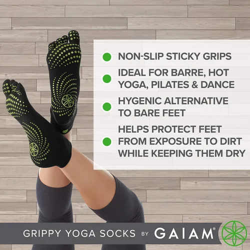 Vista 4 de Gaiam Grippy - Calcetines de yoga para mujeres y hombres accesorios de agarre adhesivo antideslizantes para yoga barras pilates baile ballet