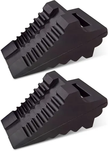 Vista 7 de ROBLOCK Juego de 2 cuñas de rueda de goma resistentes negras con cáncamo, 9" de largo x 7.1" de ancho x 5.5" de alto, para coches, autocaravanas 2