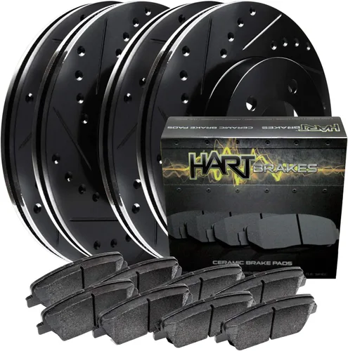 Vista 15 de Hart Brakes Kit de frenos y rotores traseros delanteros Pastillas de freno delanteras y traseras Rotores y pastillas de freno Pastillas