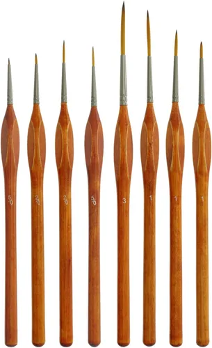 Vista 7 de U.S. Art Supply Juego de pinceles Taklon de 5 piezas en miniatura con detalles finos y mango de madera para arte y belleza