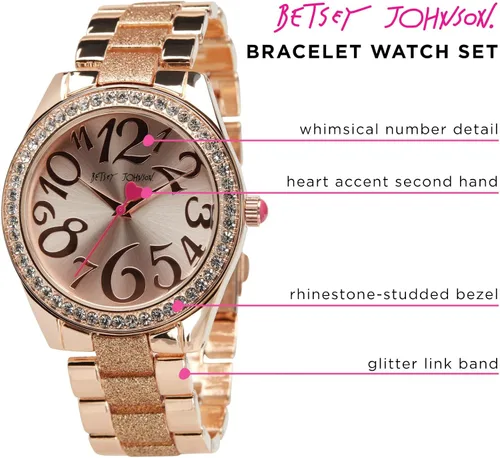 Vista 2 de Betsey Johnson BJWS001 - Reloj de pulsera con correa de eslabones y pulseras apiladas