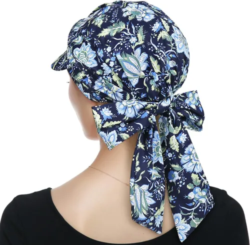 Vista 5 de Alnorm Turbante ajustable 100% algodón con cordones con diseño de bandas de algodón