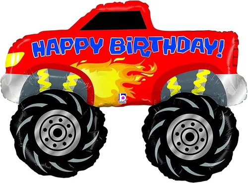 Vista 4 de Monster Truck Rally - Suministros para fiestas de cumpleaños, ramo de globos, 3 camiones
