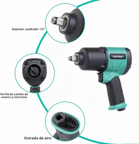 Vista 3 de Dotool Llave de impacto neumática de 1/2 pulgada, unidad cuadrada, resistente, 880 ft-lbs, salida de par de aflojamiento máximo, llave de impacto