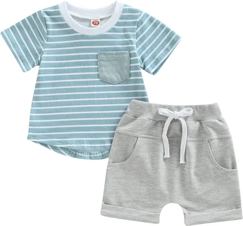 Vista 8 de Conjunto de ropa de verano para niños pequeños, 2 piezas, camiseta de manga corta con cintura elástica