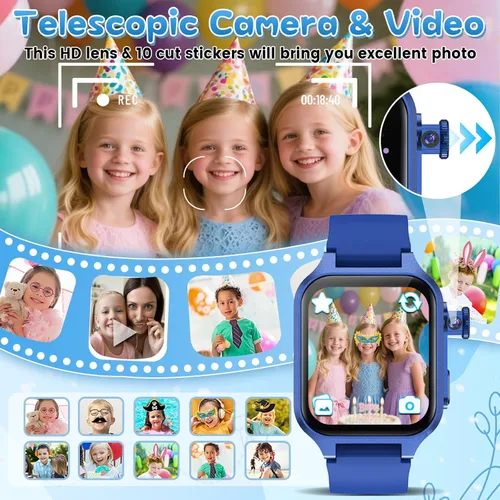 Vista 3 de Reloj inteligente de juego para niños con 32 juegos, cámara telescópica, podómetro, alarma, video, música, audiolibro, tarjeta de aprendizaje