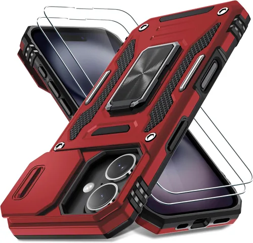 Vista 45 de DEERLAMN Funda para iPhone Air de 6.5 pulgadas con cubierta deslizante para cámara + protector de pantalla (2 paquetes), soporte de anillo giratorio