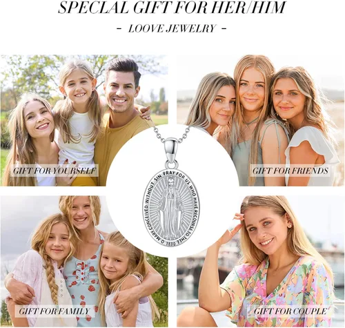 Vista 6 de LOOVE Collar de plata de ley 925 de San MiguelSan CristópaloCrucifijo de JesúsSan BenitoVirgen María milagrosa para hombres y mujeres arcángel