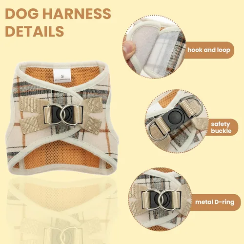 Vista 3 de Arnés para perros pequeños – Juego de arnés y correa para perro sin tirones – Arnés reflectante ajustable de malla suave de cuerpo completo