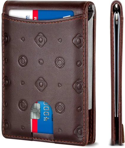 Vista 14 de SERMAN BRANDS RFID Blocking Slim Bifold Genuine Leather Minimalist Front Pocket Wallets for Men with Money Clip Thin Mens