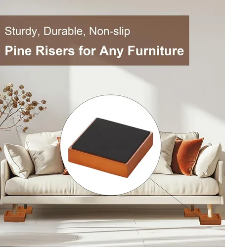 Vista 3 de Elevadores de muebles de cama de madera Lufia de 1 pulgada, elevadores de muebles de madera de pino macizo: mejora la durabilidad, la comodidad