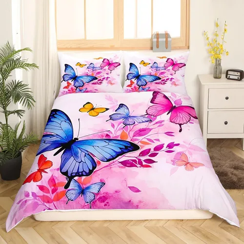 Vista 26 de Erosebridal Juego de funda de edredón con diseño floral de acuarela, estilo fantasía, para niñas, mujeres y niños, bonito juego de edredón