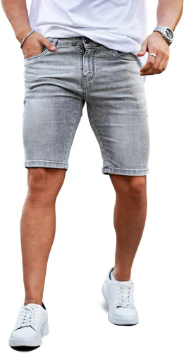Vista 17 de GINGTTO Pantalones cortos de mezclilla para hombre Gris carbón