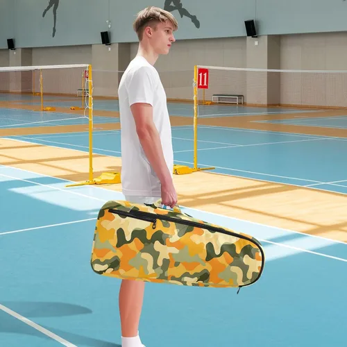 Vista 8 de Mujeres Hombres Mochila de Tenis Transpirable Camuflaje Amarillo Verde 2 Raquetas Raqueta Cubierta Bolsa Bolsa de Gimnasio para Hombres Mujeres