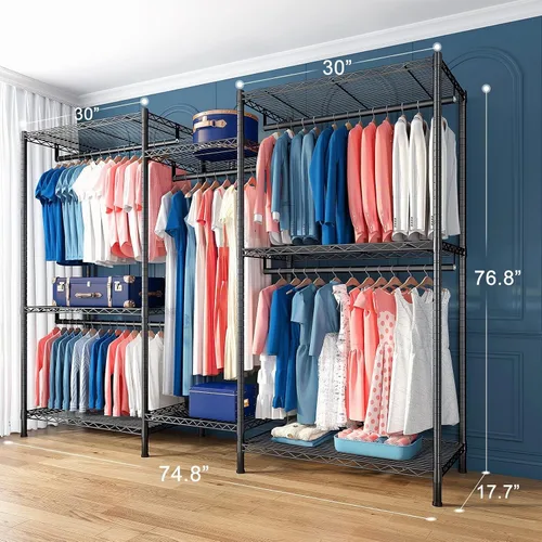 Vista 6 de Raybee Perchero de ropa para colgar ropa, capacidad de 900 libras, armario portátil resistente con 5 barras de suspensión y 8 estantes
