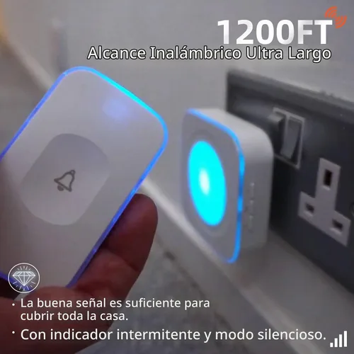 Vista 2 de Timbre inalámbrico para el hogar, timbre con discapacidad auditiva, 2 botones y 3 receptores, luz intermitente, timbre inalámbrico para oficina