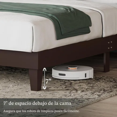 Vista 7 de Yaheetech Marco de cama de madera con plataforma de tamaño matrimonial Espresso