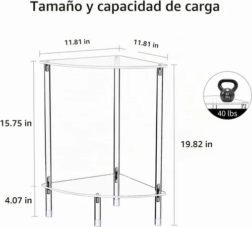 Vista 2 de Mesa auxiliar de acrílico triangular transparente para espacios pequeños, 11.81 pulgadas de largo x 11.81 pulgadas de ancho x 19.82 pulgadas