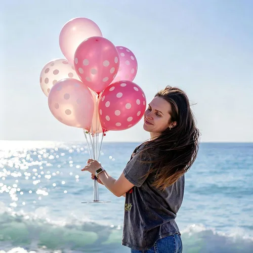 Vista 3 de AnnoDee - Globos de látex de lunares rosas de 12 pulgadas, 50