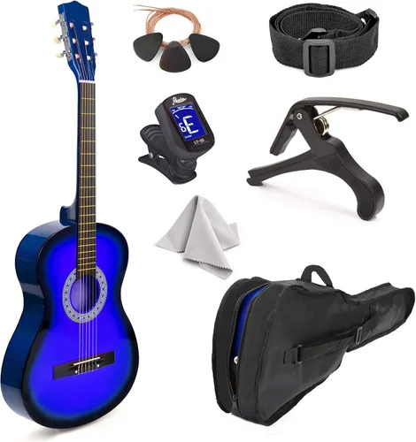 Vista 23 de Guitarra de madera para zurdos de 30 pulgadas con estuche y accesorios para niños, niñas, niños, adolescentes, principiantes (30 pulgadas, negro)